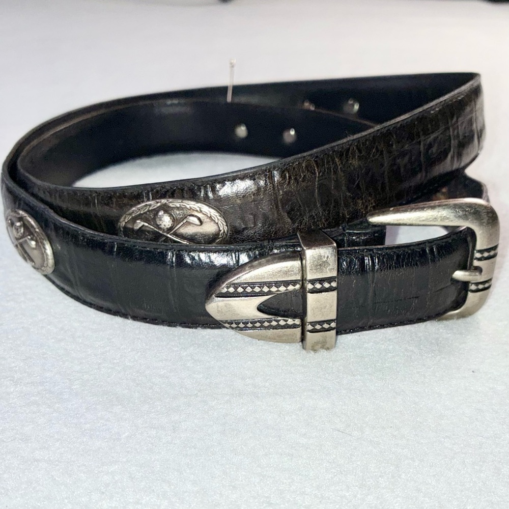 Vintage Italian Leather Golf Belt Men’s Sz 40 - Brass (Silver) Golf Club Buckle